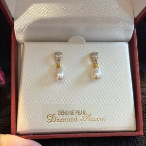 Genuine Pearl Diamond Accent Earrings